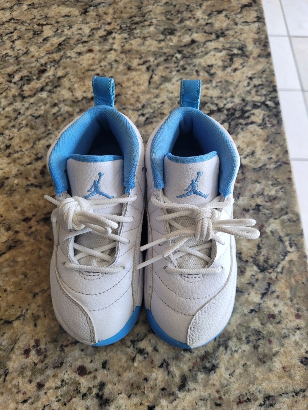 Jordan Retro 12 Toddler White and Light Blue Basketball Sneakers